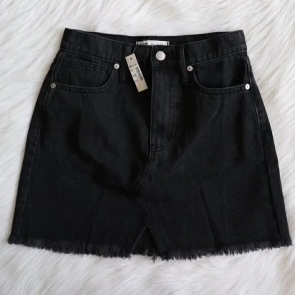 NWT Madewell Black Jean Mini Skirt Size 26 High Rise A Line